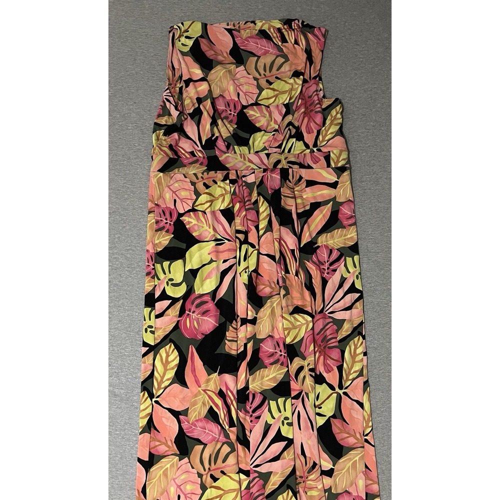 Chico's Leaf dress Pattern Sleeveless Dress Sz 3 XL babydoll stretch pleated - Picture 8 of 11